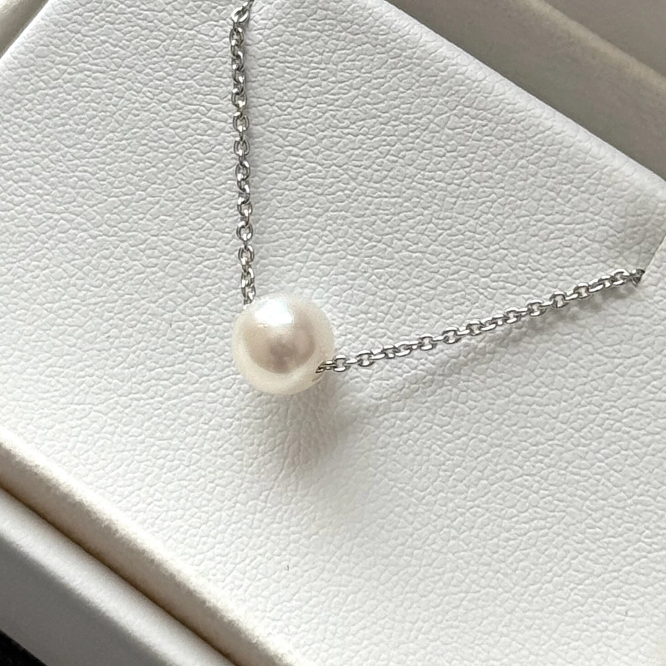 Collar solitario clásico de perlas de agua dulce - plata 925 u oro de 14k Foto 4 de 4