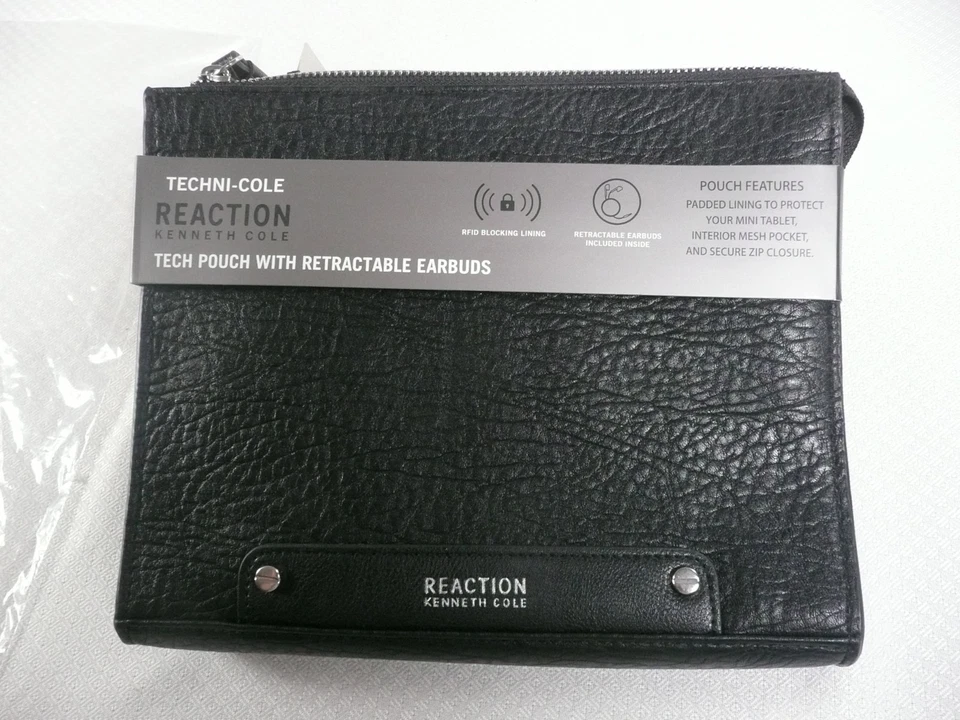 Kenneth Cole Mini iPad Travel Pouch RFID Security Blocking Earbud Reaction BLACK - Image 2 of 4