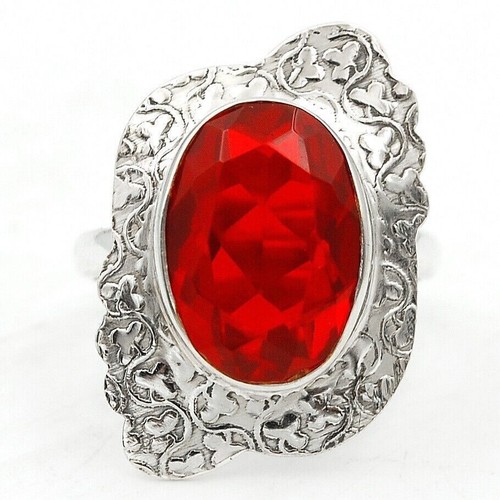 5CT Natural Fire Garnet 925 Solid Sterling Silver Ring Jewelry Sz 7 @19-4
