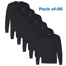 Gildan - Long Sleeve T-Shirt 6 Pack 100 Heavy cotton Crew Neck Black Color Tee