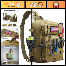 Fishing Backpack Tackle Bag with 2 Rod Holders, Multi-Compartment, MOLLE, Water-