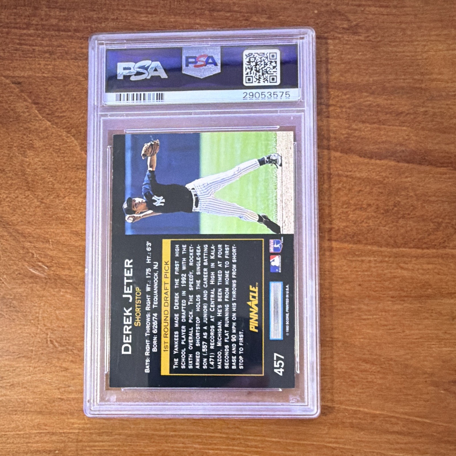 Pinnacle 1993 Derek Jeter Rookie #457 New York Yankees PSA Graded Card view 2