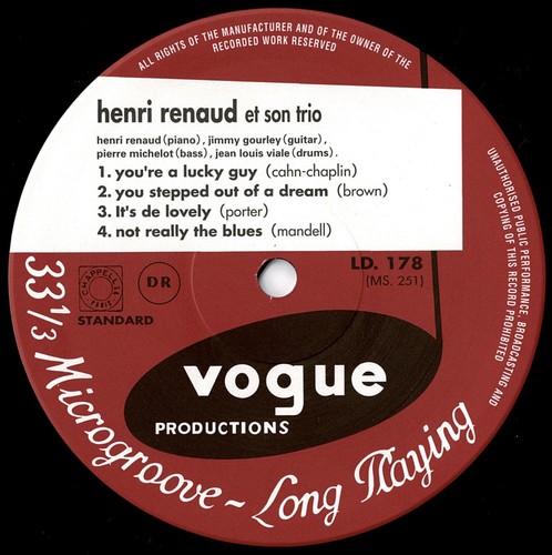 Henri Renaud Et Son Trio Disques Vogue BVJJ-2941 OBI JAPAN VINYL LP JAZZ - Picture 4 of 5