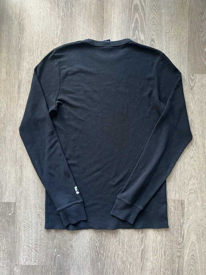 Y2K DC Shoes Thermal Long Sleeve Shirt Black Waffle Knit Skater Logo Tee Small - Image 3 of 4