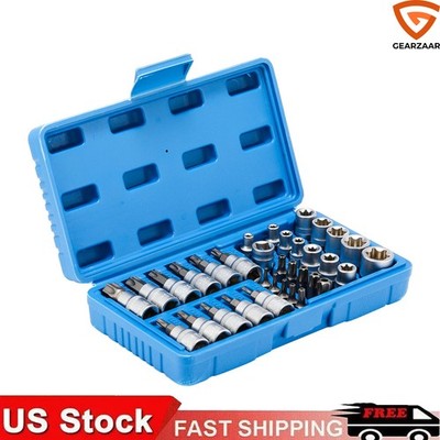 34PCS Torx Star Socket & Bit Set Male Female E & T Sockets With Torx Bits + Case
