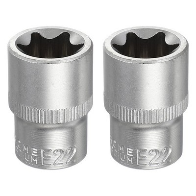 2pcs E-Torx Socket 1/2'' Drive E22 Star Socket 1.5'' Long 35K Alloy Steel