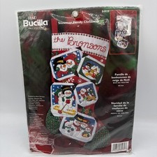 Bucilla Snowman Family Christmas Stocking Kit 18" Red DIY Felt Embroidery 84939