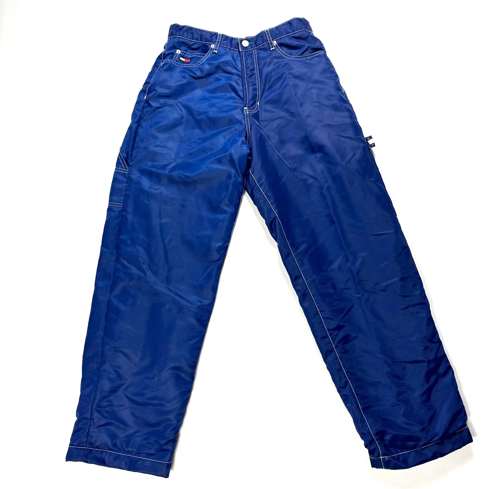 Vintage Tommy Hilfiger Mens Fleece Lined Nylon Carpenter Pants Blue Sz 30/32