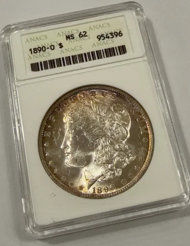 1890-O Morgan Silver Dollar ANACS MS 62 Beautiful Tone in Old Soapbox Holder