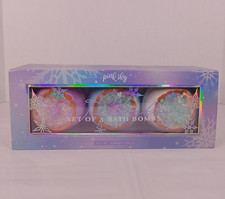 Pink Sky Set of 3 Bath Bombs Snowflake Gift Box Open Box Sealed Inner Wrap