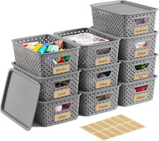 Small Plastic Storage Bins with Lids Pack of 10 Stackable Organizers for Pantry
