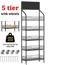 5Tier Retail Display Rack With Wheel Wire Snack Candy Display Stand Kitchen Rack