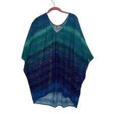 Show Me Your MuMu Women's Teal Ombre Crochet Cover Up Size L Resort Boho