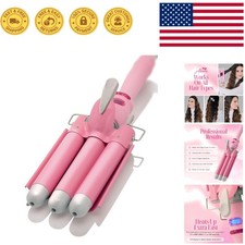1 Inch Triple Barrel Hair Waver with Fast Heating  Frizz Control - White/Pink
