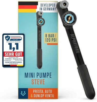 ALPHATRAIL Minipumpe Steve - Für alle Ventile 8,3 Bar / 120 PSI Maximaldruck I Großes R