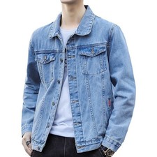 Men's Denim Jacket Classic Trucker Jeans Western Style Cotton Button Up Coat