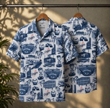 LA Dodgers Hawaiian Shirt Mens Medium White Blue All Over Print