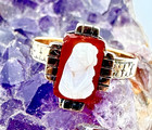 Victorian Era Carnelian Hardstone Cameo Buckle Frame Ring 10K Rose Gold Size 7.5 — photo 2