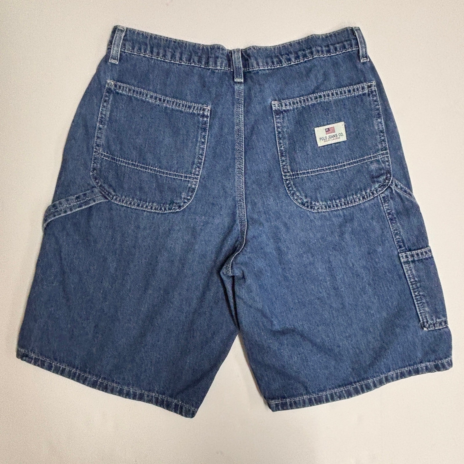 Vintage Polo Jeans Ralph Lauren Carpenter Shorts Mens 30 Blue Dark Wash Denim