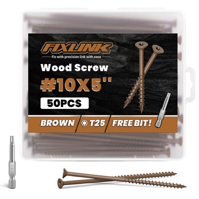 Wood Screws 5 Inch,  Deck Screws #10 X 5, 50 PCS, Epoxy Coated, T25 Star Bit abo