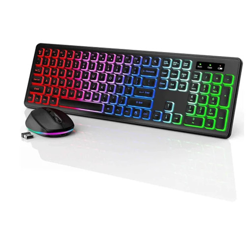 2.4G Wireless Keyboard Mouse Combo RGB Backlit Rechargeable Full-Size Ergonomic - 第 12/13 張圖片