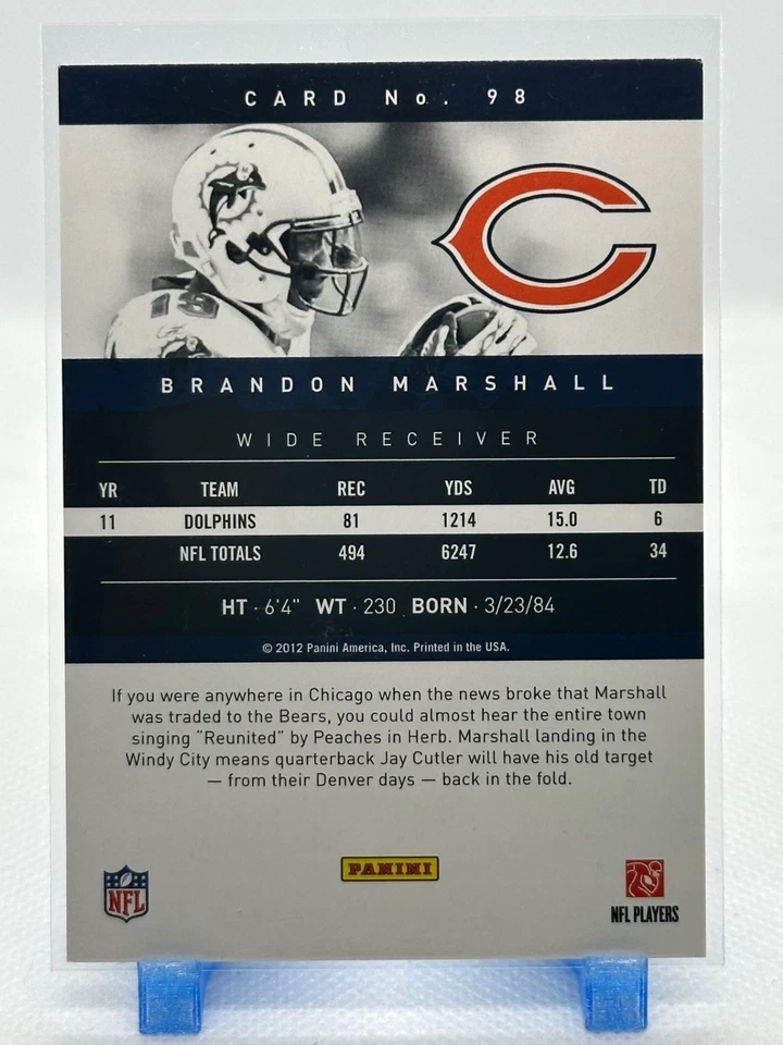 Brandon Marshall 2012 Prestige #98 - Chicago Bears - Image 2 of 2