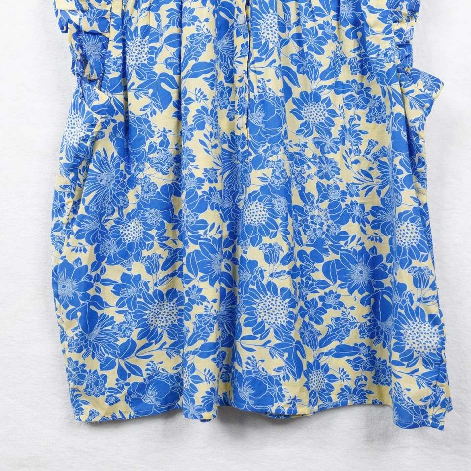 Top J CREW sin mangas con volantes en clásico azul floral cottagecore femenino L Foto 4 de 4