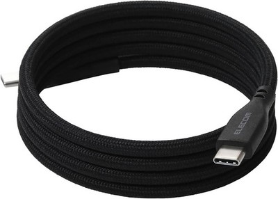 ELECOM USB Type-C Cable 1m 60W Holds Together with Magnets Nylon Mesh Black New