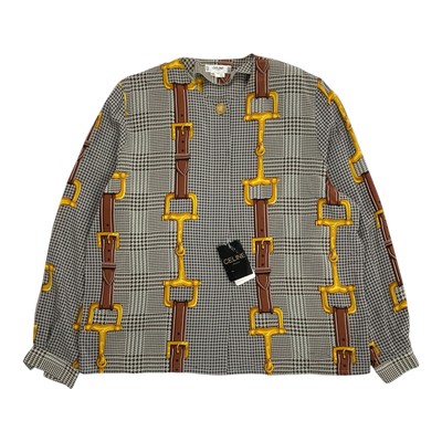 Vintage Celine Blouse Shirt Luxury Womens Button Buckle 100% Silk Size 42 BNWT