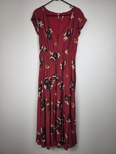 Free People Floral V-Neck Maxi Dress Burgundy