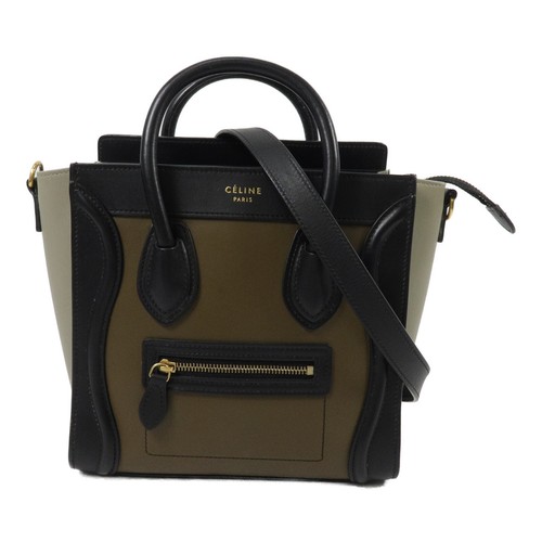 CELINE GHW Nano Luggage 2WayShoulder Bag Cslfskin Leather Brown/Green/Black