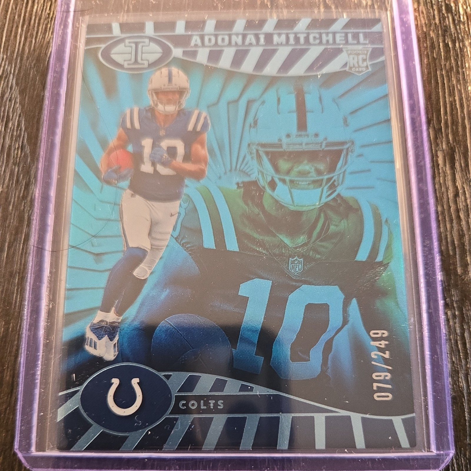 Adonai Mitchell 2024 Illusions Football RC #36 Light Blue Trophy Collection /249