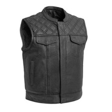 Black Men's Leather Waistcoat - Diamond Stitch Motorbike Concealed Carry Vest