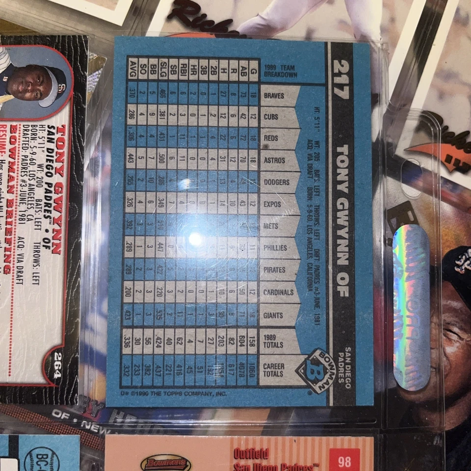 Bowman 1990 Tony Gwynn Padres #217 MLB Baseball NM - Image 2 of 2