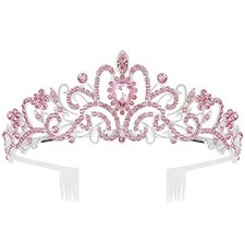 Pink Tiara and Crowns for Girls Crystal Headband Princess TD Silver Pink
