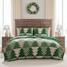 Hallmark Full/Queen Flannel Tree Print Quilts Green