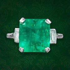4.40 Ct Natural Emerald Art Deco Vintage Engagement Ring 925 Sterling Silver