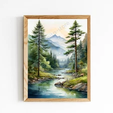 Digital Image Download IA Art Watercolor Landscape Wall Art Print Forest Path