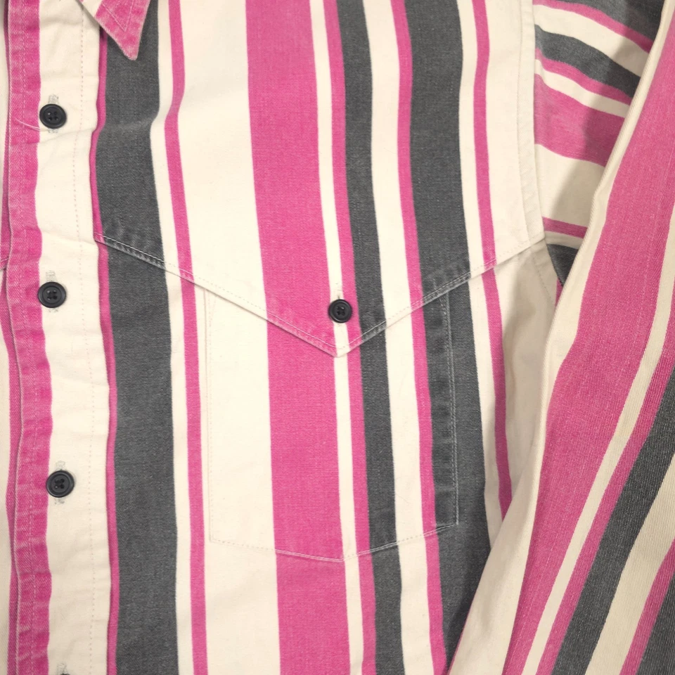 VTG Wrangler Brushpopper Shirt Mens L Striped X-Long Tails Rodeo Made in USA 90s - Image 3 of 4