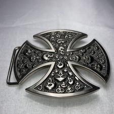 Anchorblue Silver Toned Skull Belt Buckle, Iron Cross Silver Unisex