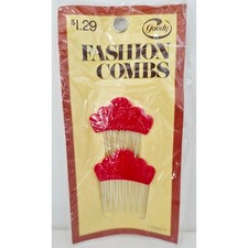 VINTAGE NEW 1975 Goody 7050/1 Fashion Combs Scalloped Red USA