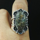 925 Sterling Silver Natural Oval Black Fossil Gemstone Ring, Ring Size-8 US