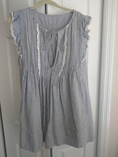 Free People Dress Sunny Day Embroidered BLACK WHITE Mini Stripe DRESS Lace S