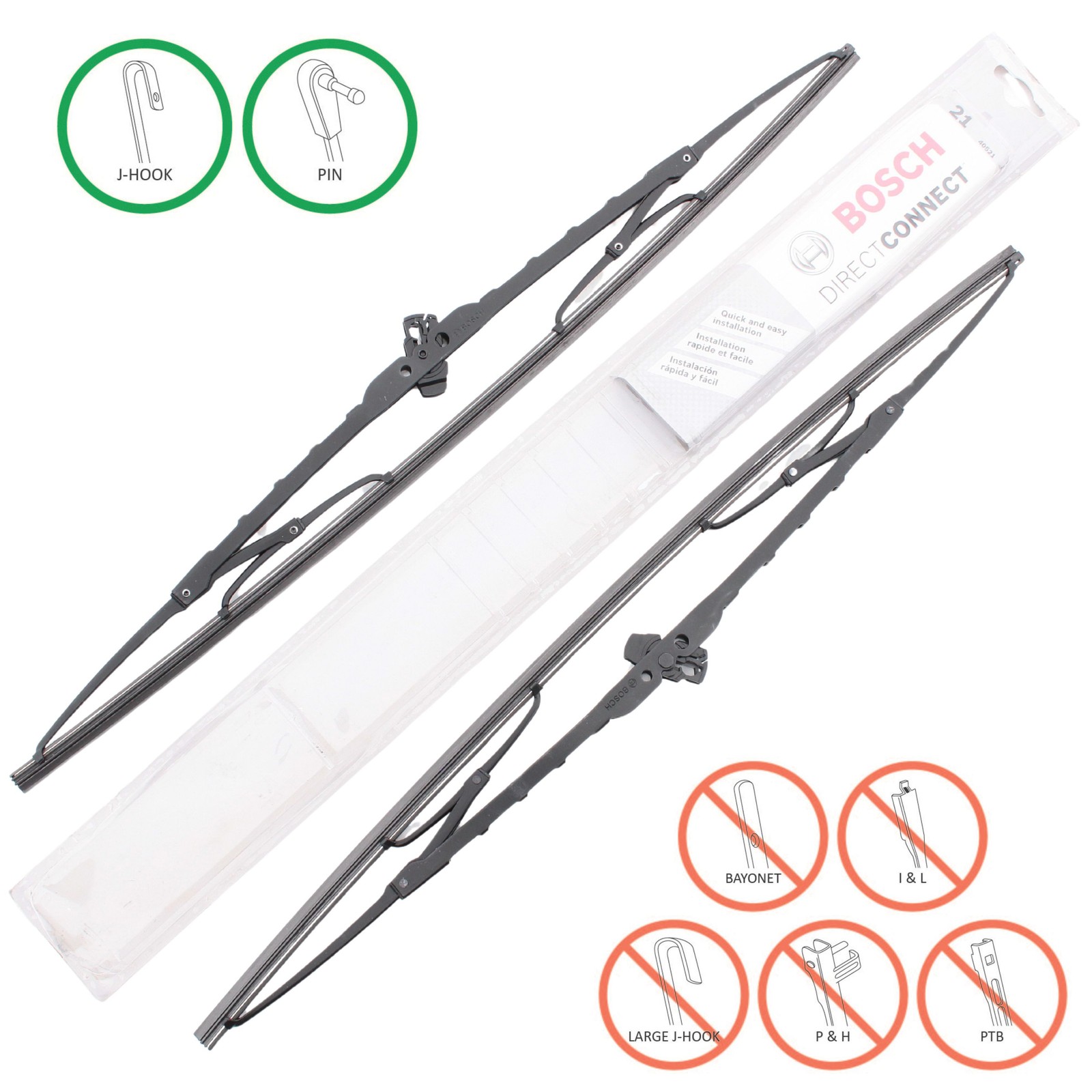 2 Bosch Automotive 40521 Direct Connect Windshield Wiper Blades 21 Conventional