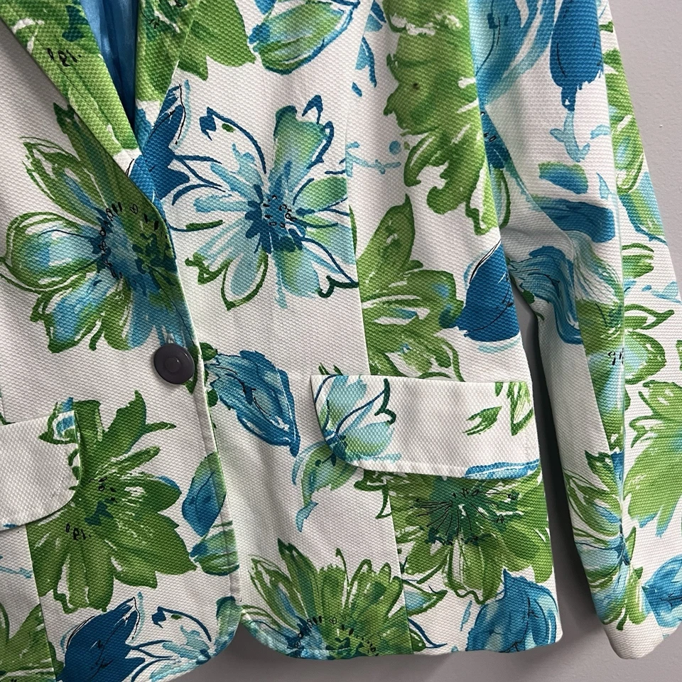 Blazer Mujer Notaciones Acuarela Floral Verde y Azul Talla 6 Foto 3 de 4