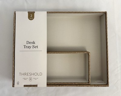 Threshold Desk Tray Set 2 Piece Woven Style Organizer Home Office Beige