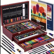 178-Piece Art Set in Wooden Case with Drawing Supplies Sketchbooks