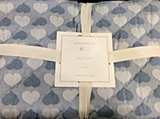 Pottery Barn Kids Hazel Toddler Crib Quilt Blue Hearts Cotton Jacquard Chambray