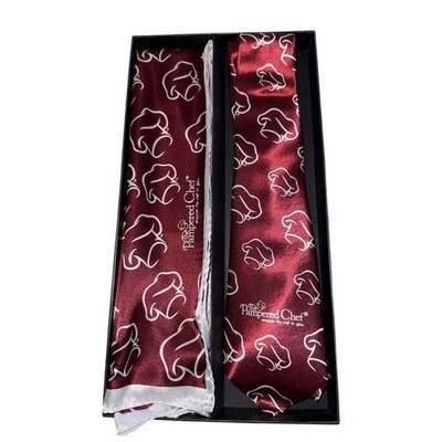 The Pampered Chef consultant award Maroon Tie & Scarf Set with Chef Hats Print
