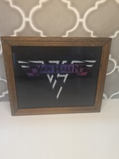 Vtg Van Halen 70s Carnival Mirror Glass Framed Glitter Logo Stamped Large 9x11"